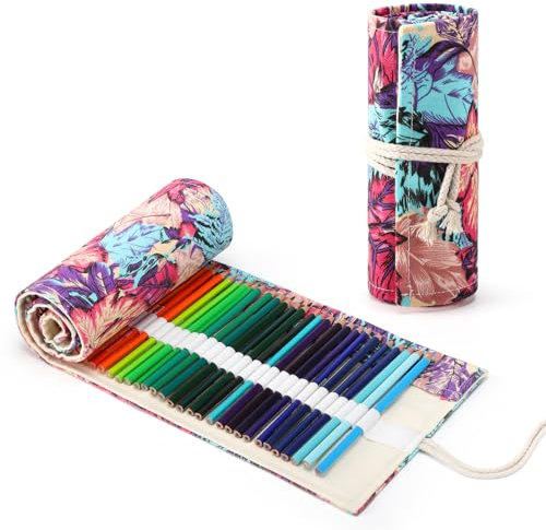 TOYESS 72 Agujeros Estuche Escolar para Color Lápices de Lona, Astuccio a Rotolo para Artista, Escuela, Oficina, Hoja de Arce