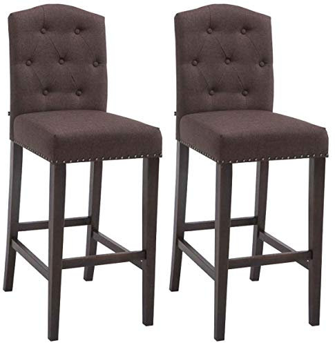 CLP 2er Set Barhocker Louise mit Stoffbezug I Barstuhl aus Holz I Tresenstuhl mit Fußstütze, Farbe:braun, Gestell Farbe:antik