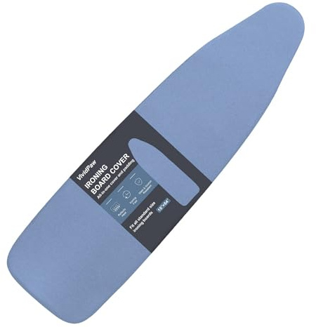 VividPaw Ironing Board Cover and Pad, Standard Size 15x54, Thick Padding, Elastic Edge, Silicone Coated, Resist Scorching, Adjustable Fastener, Heavy Duty Padded Iron Board Covers (Blue)