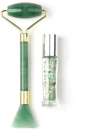Jade Roller und Maske Pinsel 2 in 1, plus ätherisches Öl Flasche Set Handheld 100% natürlicher Jade, Gesichtsroller für Falten Anti Aging Augen Gesicht Hals Heilung Abnehmen Massagegerät