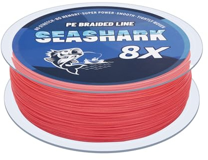Seashark Lenza da pesca intrecciata, non sbiadisce, 8 fili, in polietilene, resistente all'abrasione, non si allunga, eccellente resistenza alla trazione, liscia, colori multipli da 2,7 kg a