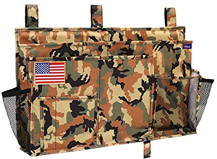 Surblue Bedside Caddy Hanging Organizer Storage Bag Pocket for Bunk, Hospital, College Dorm Rooms, Baby Bed Rails, Camp - 8 Pockets, Large, Desert