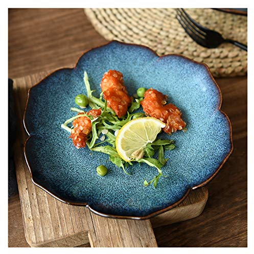 Assiettes à dîner d'intérieur ou d'extérieur Creative Mori Girl Céramique Vaisselle de Vaisselle Paon Blue Lotus Assiette Western Food Plaque Steak Plaque Salade Plaque Plaque Plaque Plat Pizza Pâtes