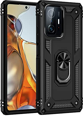 BestST Hülle für Xiaomi 11T/11T Pro Cover + HD schutzfolie, Armor Stoßfest TPU PC Schutzhülle Ringhalter Handytasche Case Handy Hüllen, Schwarz
