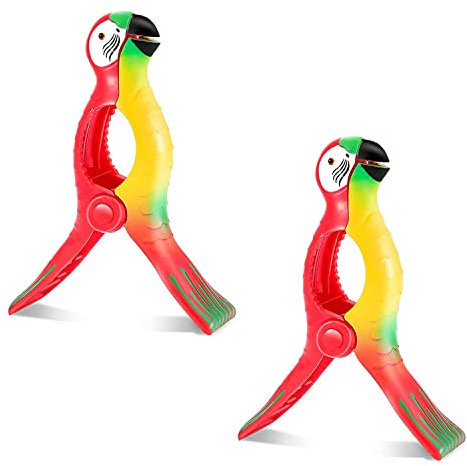 Beach Towel Clips, 2 Pcs Large Laundry Clip Clothes Pegs for Washing Line, Parrot Beach Towel Clip for Sunbeds, Sun Loungers, Pool Chairs, Laundry (Parrot 2pcs)