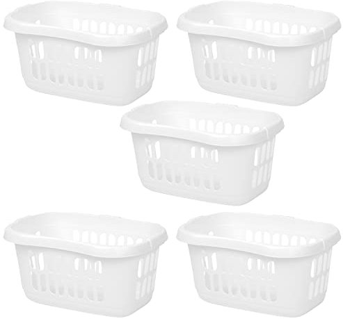 M1SS Set Of 5- 60 Litre Ice White Hipster Laundry Basket High Grade Plastic Washing Clothes Linen Storage Bin Tidy Household