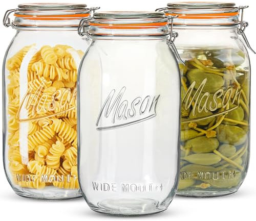 Anwoi Wide Mouth Mason Jars 64 oz 3 Pack Half Gallon Glass Jar with Airtight Lids, Large Mason Jar with Scale Mark Food Storage Canning Jars for Pickling Flour Sugar Pasta Oats Cereal
