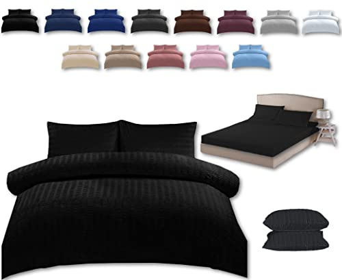 TheWhiteWater Super King Size Bed Duvet Cover Set - 3 in 1 Super King Bedding Set - Duvet Cover + Fitted Sheet + 2 Matching Pillowcases - Natural Cotton + Virgin Polyester (Black, Super King - 3in1)