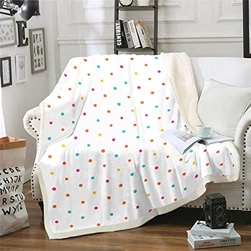 Kuscheldecke 80x150 cm 3D Farbige Punkte, Wolldecke Weiß Flauschige Fleecedecke, Warme Sherpa Decke Wohndecke Sofadecke, für Tagesdecke Blanket Couchdecke