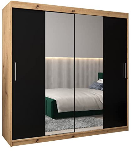 ABIKSMEBLE Armoire Tokyo 1 avec Porte Coulissante Miroir - Dressing Chambre Adulte - Penderie Vetement avec Placard 2 Portes