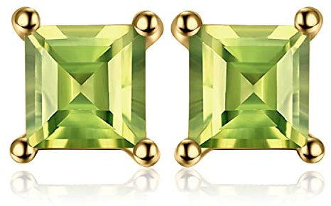 JewelryPalace Quadrat Schliff 0.7ct Echt Peridot Ohrstecker Silber 925 Damen, Grün Schmuck Set, Ohrringe Silber Edelstein Mädchen, Ohrstecker Silber klein mit Stein Frauen Vergoldet