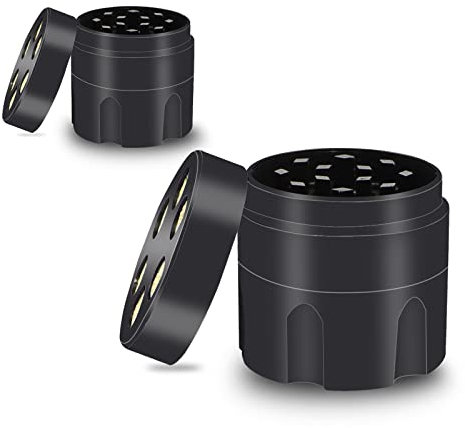 Mini Spice Herb Grinder with 3 Layers, 28 Sharp Grinding Teeth with Magnetic Lid - Black (2 PCS)
