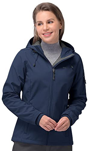 33,000ft Women's Waterproof Jacket, Ladies Lightweight Hooded Softshell Jacket Windproof Fleece Rain Jacket for Outdoor Hiking Dark Blue M