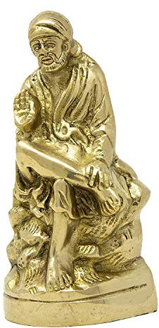 Aakrati Messingfiguren Shirdi Sai Baba Statue sitzend religiöses Geschenk für Puja Mandir Tempel