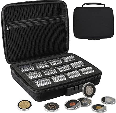 WAEKIYTL 46mm Coin Capsules with 11 Sizes Foam Gasket and Plastic Storage Organizer Box, Coin Storage Case with Lock Coin Collection Supplies for Dime,Cent,Nickel,Quarter,Silver Dollar,Half Dollar