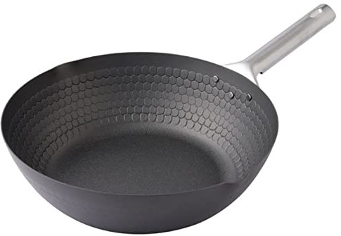YAMAZEN, 11” Iron Wok Pan Flat Bottom Suitable for Flat Electric/Induction Stove | Nitriding Surface | Chinese Wok for Induction/Electric/Gas Stove/All Stoves | Made in Japan