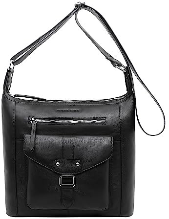 Marc Peter Melbourne Damen Schultertasche I Damen handtasche aus Nappaleder I Vintage Umhängetasche Schwarz