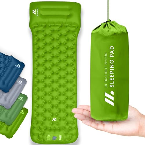 NORDMUT® Isomatte Selbstaufblasend 6cm - Isomatte Ultraleicht & kleines Packmaß - Selbstaufblasbare Luftmatratze für kinderleichtes aufpumpen - Isomatte für Camping, Outdoor & Festivals (Hellgrün)