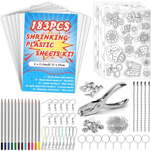 Schrumpffolie 183 Stücks Schrumpffolien Set, A4 Schrumpffolien zum Basteln Set, Schrumpffolie Basteln zum Bastelset, Schrumpfen Kunststoff für Weihnachten Kinder zum Markieren kreativer DIY-Basteln