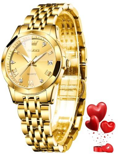 OLEVS Damenuhr, modisch, Diamant, römische Ziffern, analog, Quarz, Edelstahl, wasserdicht, leuchtendes Datum, weibliche Uhr, Geschenk