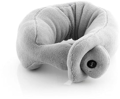 Vibrierendes Nackenkissen – Massage-Nackenkissen – Reisekissen für Flugzeug und Auto – Schaumstoff – Fleece – 2 Vibrationsstufen – Grau