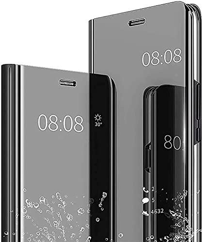 YKNIUFLY Handyhülle für Xiaomi 14 Hülle, Smart Mirror Flip Case Standfunktion, Spiegelbeschichtung Ganzkörper 360°Smart Cover Schutzhülle für Xiaomi 14.(Schwarz)