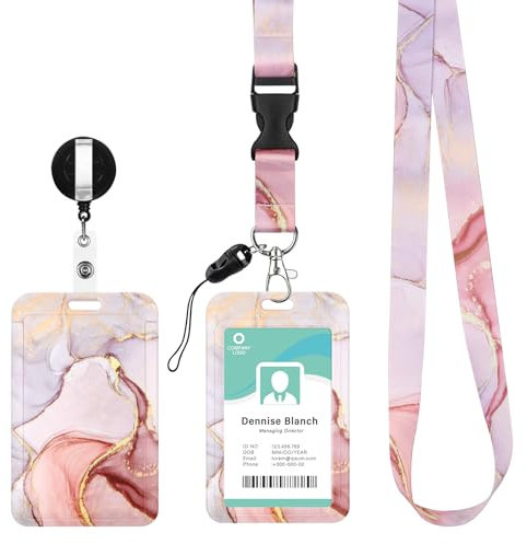 Porte Badge Cordon Tour de Cou, Porte-cartes avec Swivel Lobster Clasp Rétractable pour Cartes d'transport d'étudiant d'infirmière, Carte de Bureau (rose)