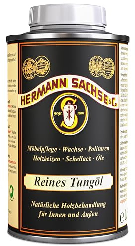 Reines Tungöl 0,5 L – reines Holzöl für innen & außen – sehr widerstandsfähige, wasserfeste Oberfläche – Reichweite ca. 4–8 m²