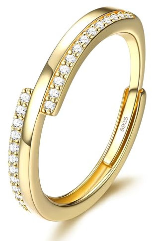 JeweBella Damen Ringe Silber 925 Zirkonia Ring Verstellbar Eheringe Verlobungsring Trauringe Minimalistisch Ringe Frauen Silber/Gold