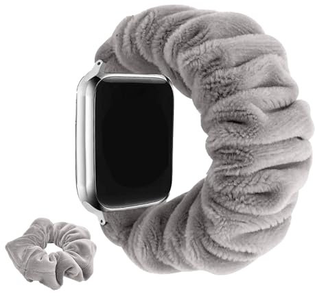 KoGiio Scrunchie Armband Kompatibel mit 42mm 41mm 40mm 38mm Apple Watch, Weiches Ersatzband aus Plüsch,【Scrunchie + Armbänder 】 Uhrenarmband Kompatibel mit Series 10 9 8 7 6 5 4 3 2 1 SE - Grau