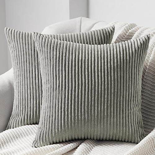 Topfinel Kissenbezug 60x60 Grau Kordsamt 2er Set gestreiftes Muster Kissenbezüge Kissenhülle Dekokissen Sofakissen Couchkissen Dekokissen Zierkissenbezug Deko Kissenhüllen Wohnzimmer Schlafzimmer