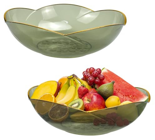 HEKOBAG 2 Pack Fruit Bowls, 23.5cm Food Grade Plastic Fruit Basket Stylish Designed Fruit Basket Fruit Display Basket Snacks Fruit Basket Bowl Decorative Fruit Bowls for Kitchen or Bread Basket