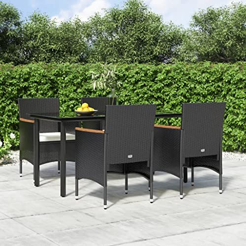 MNISDFL Gartenlounge Biertischgarnitur Terrassenmöbel 5-TLG. Garten-Essgruppe mit Kissen Schwarz