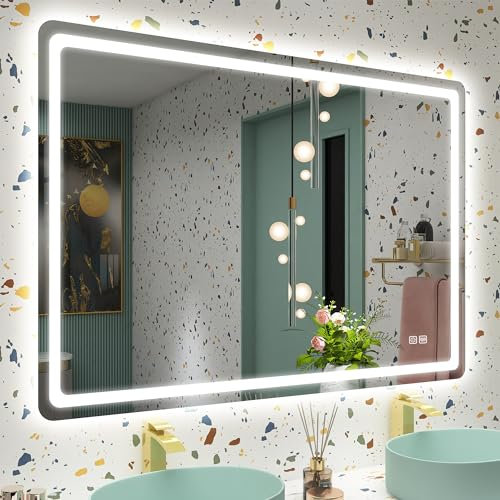 STARLEAD Badspiegel-mit-Beleuchtung 100x70cm, Spiegel-mit-Beleuchtung und Entfoggen, Dimmbar, 3 Farbtemperaturen 3000K-6500K, Speicherfunktion, IP44 LED-Badspiegel, Horizontal/Vertikal
