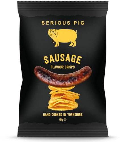 SERIOUS PIG | Sausage Flavour Crisps | Hand Cooked & Seasoned | Made With Finest Yorkshire Potatoes (12 Pack)