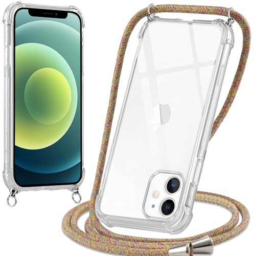 Oelrstfe handyband Hülle mit Band für iPhone 12 Mini, Handyband zum Umhängen Handy Umhängeband Transparent TPU Stoßfest Silikon Handyhülle mit Kette für iPhone 12 Mini, Gelb