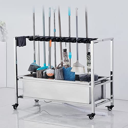 Broom And Mop Rack,Floor-Mounted Mop Drain Rack,Stainless Steel Floor Mount Mop Sink,Workshop Space Storing Large Long Tools Put Wet Mops Movable Floor Holder Stainless Steel Storage Rack,Broom Holder