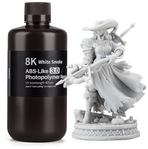 ELEGOO 8K ABS-Like 3D Drucker Resin, 405 nm UV-härtendes Photopolymerharz für MSLA/LCD/DLP 3D Drucker, Verbesserte Festigkeit und Zähigkeit, 8K Hohe Präzision, Niedrige Viskositä, Weißer Rauch 1000g