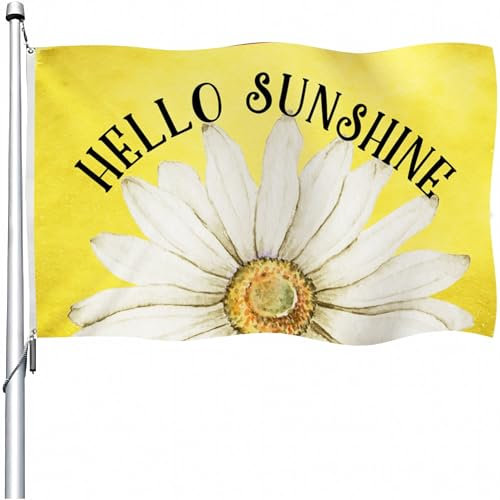 YongFoto Hello Summer Flagge, 90 x 152 cm, doppelseitig, gelb-weiß, Blumenflaggen, Banner für Outdoor-Feiern, Zuhause, Garten, Veranda, Party, Dekoration, Flaggen mit 2 stabilen Ösen