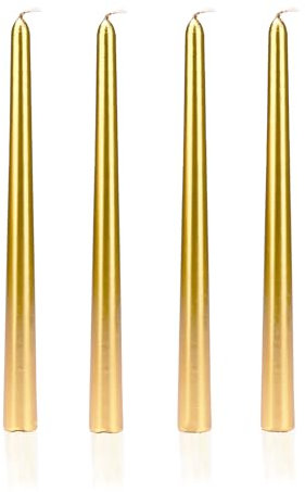 Ovaletta 4 Stück Kerzen Gold, Stabkerzen, Spitzkerzen, Lange Kerzen, Goldene Kerzen, Stabkerzen Gold, für Hochzeit, Geburtstag, Höhe 25 cm, Durchmesser 2,1 cm, Brenndauer ca. 7 Stunden