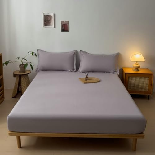 Homxi Boxspringbett Spannbettlaken,(135 x 200 cm),Bettwäsche mit Elastisch Einfarbig Spannbetttücher mit Silber Grau