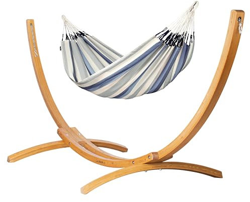 LA SIESTA® Brisa Hängematte & Holzgestell - Wetterfeste Outdoor Indoor Hängematte mit Gestell aus Holz, Hängemattengestell für Balkon Garten - Doppel Hängematte mit Gestell für 2 Personen - Sea Salt