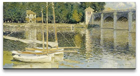Paul Sinus Claude Monet Boote am Fluss mit Brücke Wandbild 120x60cm auf Leinwand