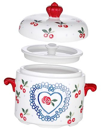HOLIDYOYO 1pièce Petit Pot Céramique Pour Œufs Récipient à Soupe Avec Couvercle Double Anse Pour Cuisine Et Ragoût