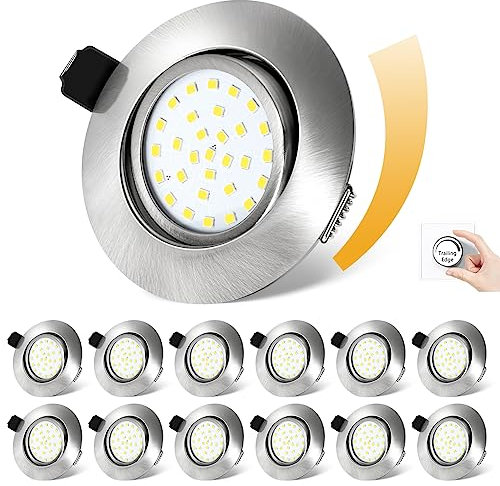 fosfor LED Einbaustrahler 230V Dimmbarer, 25mm Einbautiefe, 600LM, IP44 Spritzwassergeschützt, 5W Ersetzt 50W Halogenstrahler, 12er Set, für Küche, Badezimmer, Wohnzimmer (Kaltweiß 6000K, Silber)