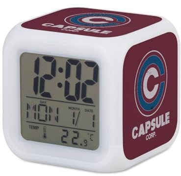 Wecker Würfel beleuchtet rot – Capsule Corp. Geek Videospiele Serie Film – 7,8 x 7,8 x 7,8 cm – Retro-Beleuchtung, mehrfarbig, LED