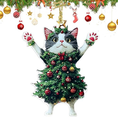 Christmas Ornaments 2024, Black Cat Christmas Decorations, Cute Screaming Cat Christmas Tree Hanging Ornaments, Acrylic 2 Side Printed Decor, Personalized Stockings
