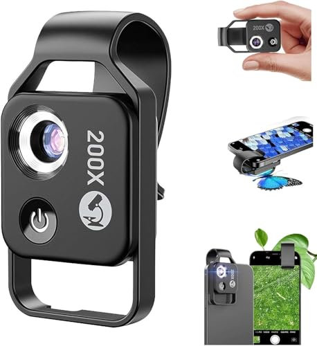 BaYuYPOO Nano Zoom 200x for iPhone, Android - Macro Lens with CPL, 200x Magnification, Multi-Layer Coating, LED Fill Light, Black, White