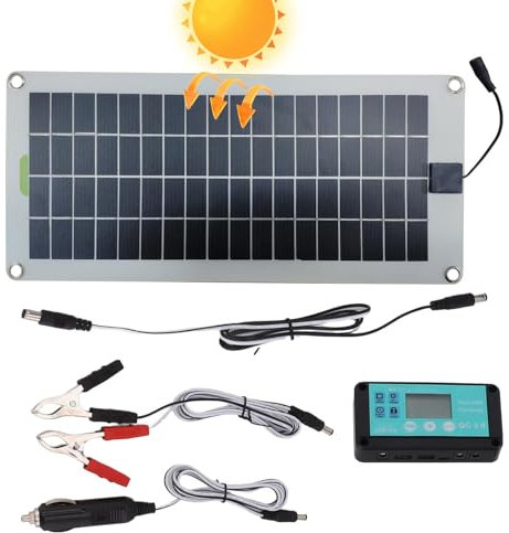 Solar-Autobatterie-Ladegerät, 30 W, 12 V, solarbetriebenes Erhaltungsgerät, Plug & Play, Solarmodul-Kit mit & Alligator für Auto, Automobilgebrauch, 42 x 20 cm
