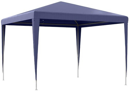 Outsunny Gazebo da Giardino 3x3 m con 4 Fori di Drenaggio, Corde e Viti, Gazebo da Esterno in Acciaio e PE, Protezione UV, per Giardino, Feste, Campeggio, Matrimoni e Mercati, Blu Scuro